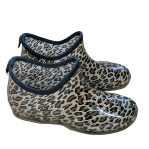 Corky’s Stormy Leopard Cheetah Print Ankle Rain Boots Women's Size 9M
